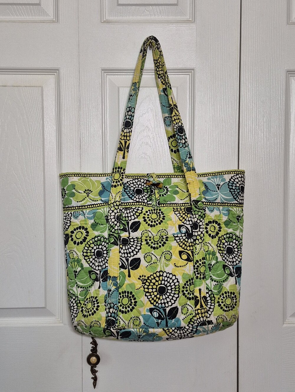 Vera Bradley Limes up green and blue fabric quilted tote bag